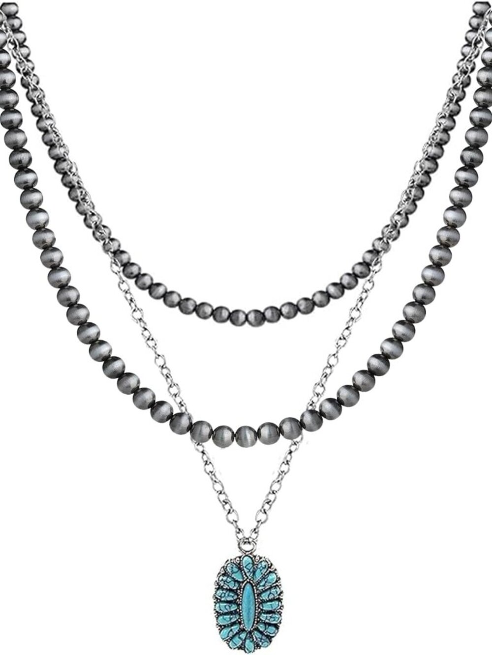 Layered Navajo Pearls Necklace with Western Pendant Necklaces for Women Retro Tr